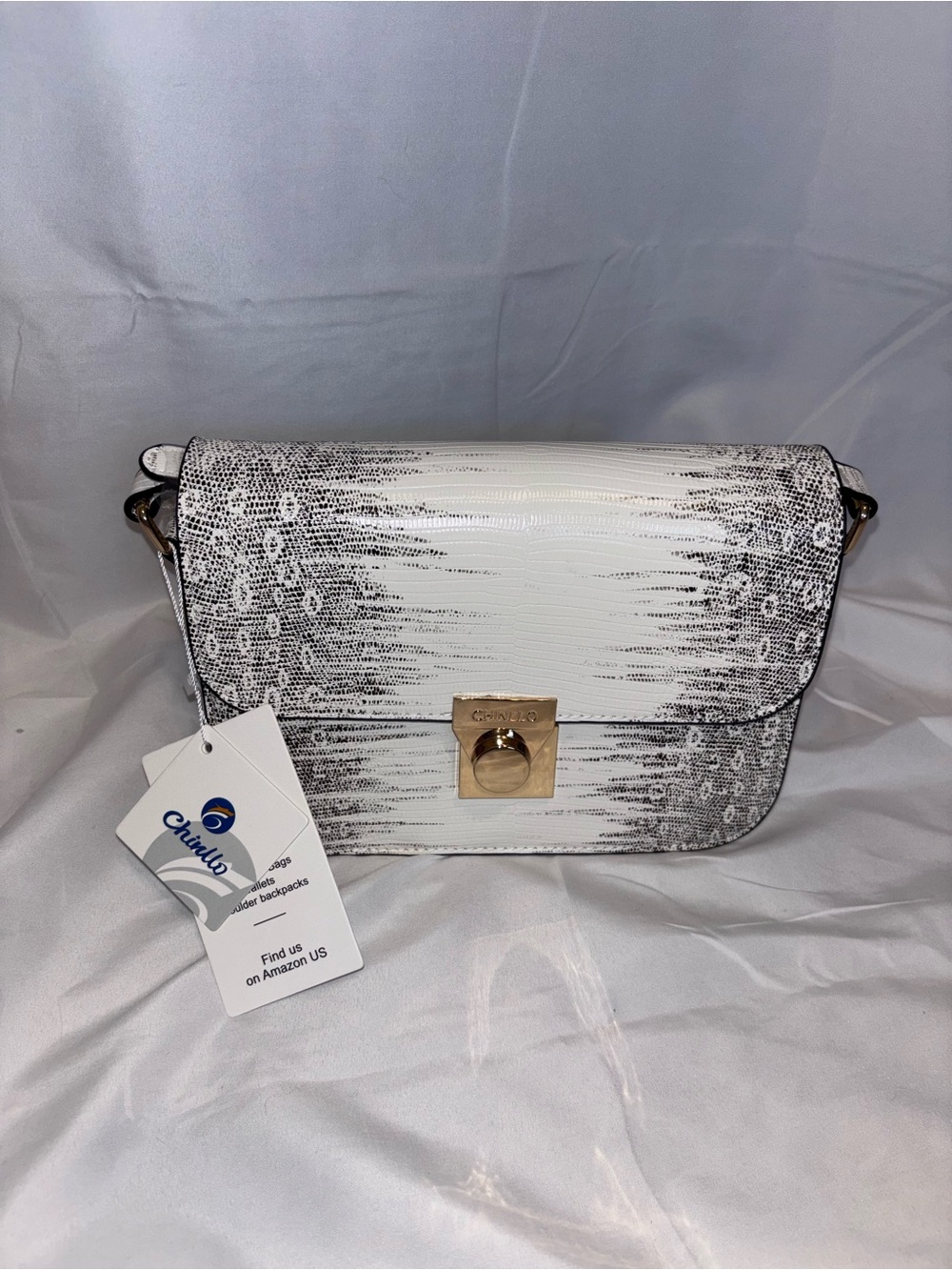 NEW White Snake-Print Crossbody Bag with Gold Hardware